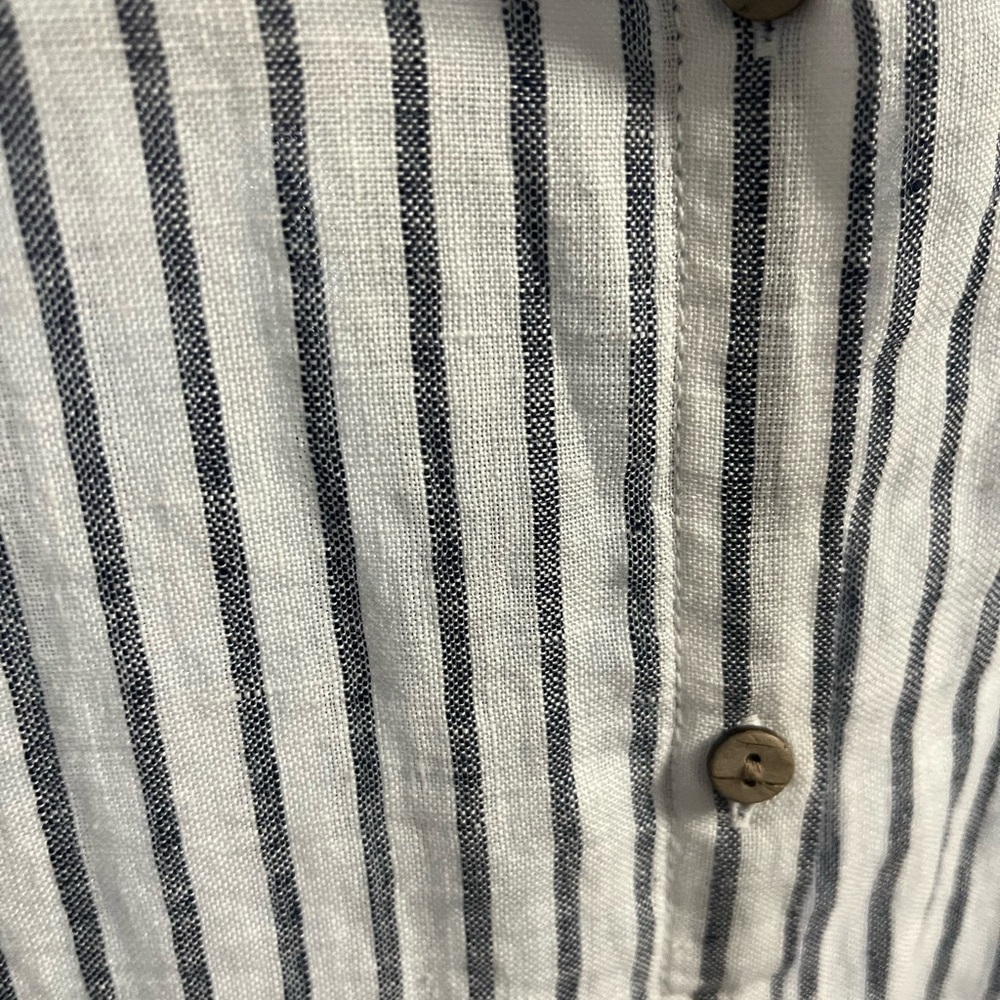 Tahari 100% Linen Blue and White Striped Shirt Button Up Shirt Size  XL - Picture 8 of 16